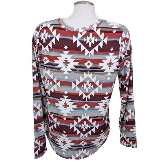 No Boundaries Aztec Print Womans Sz XXXL (21) Long Sleeve Ribbed Shirt Boho Fall - Picture 5 of 8